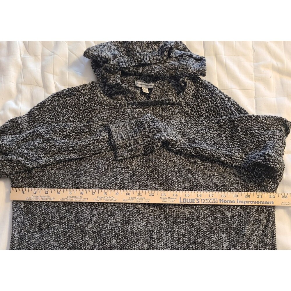 American Eagle Black White Marled Open Knit Shoulder Sleeves Hooded Sweater XL - Picture 13 of 15